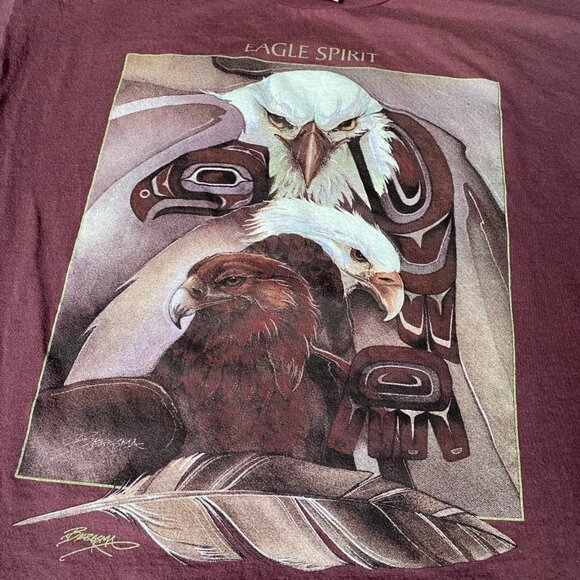 90s Vintage Single Stitch Eagle Spirit Red Graphic Animal Tee Shirt - Picture 2 of 8
